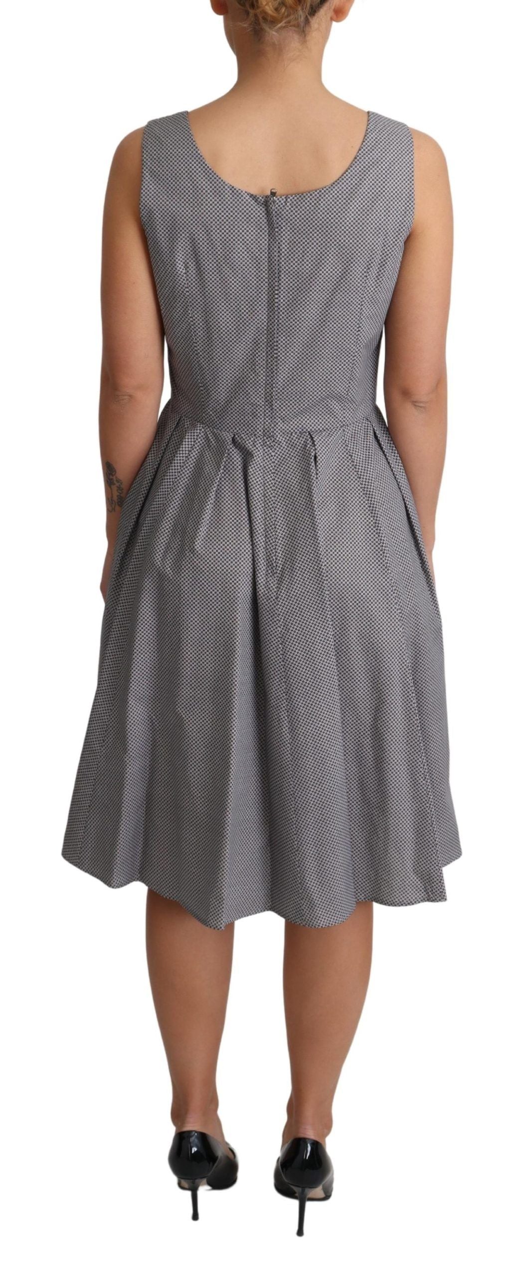 Dolce & Gabbana Blue Beige Geometric Cotton A-Line Dress – Sleeveless