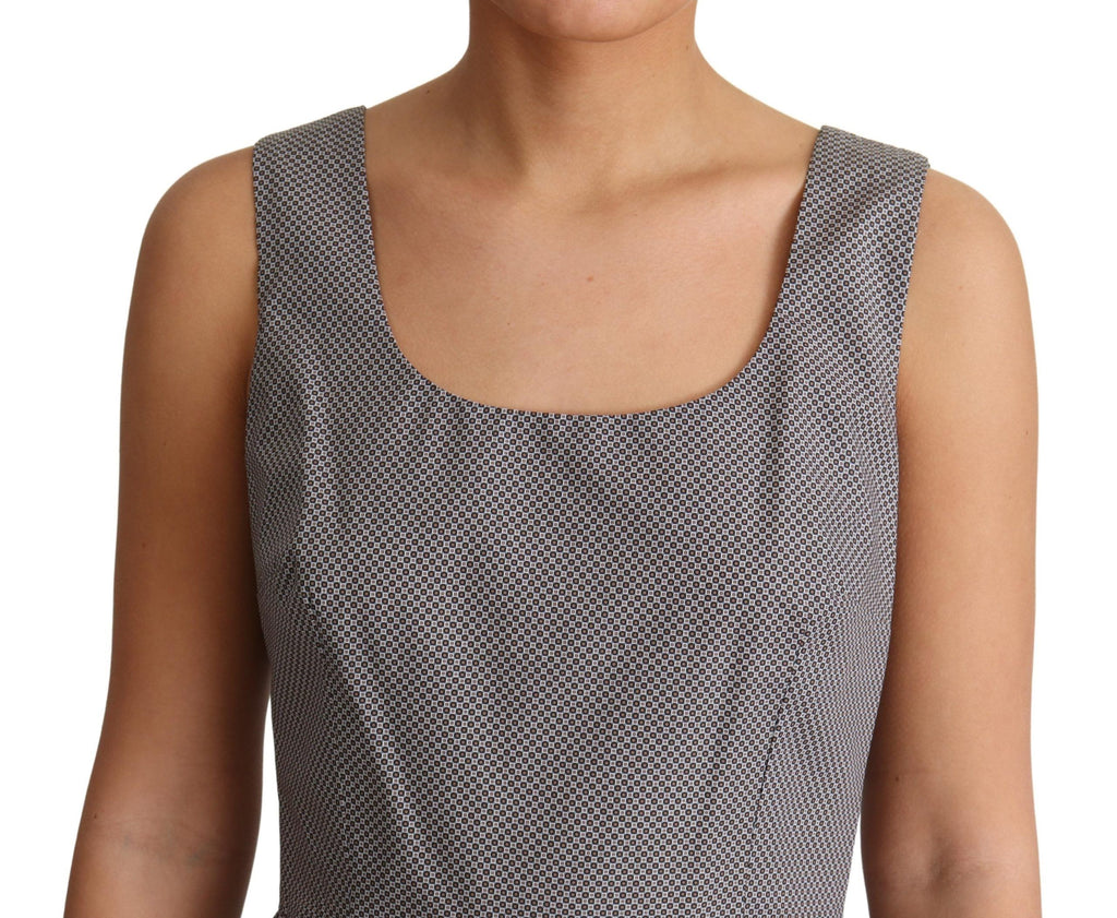 Dolce & Gabbana Blue Beige Geometric Cotton A-Line Dress – Sleeveless