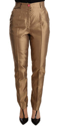 Dolce & Gabbana Metallic Gold Silk Tapered Trousers – Shantung Silk