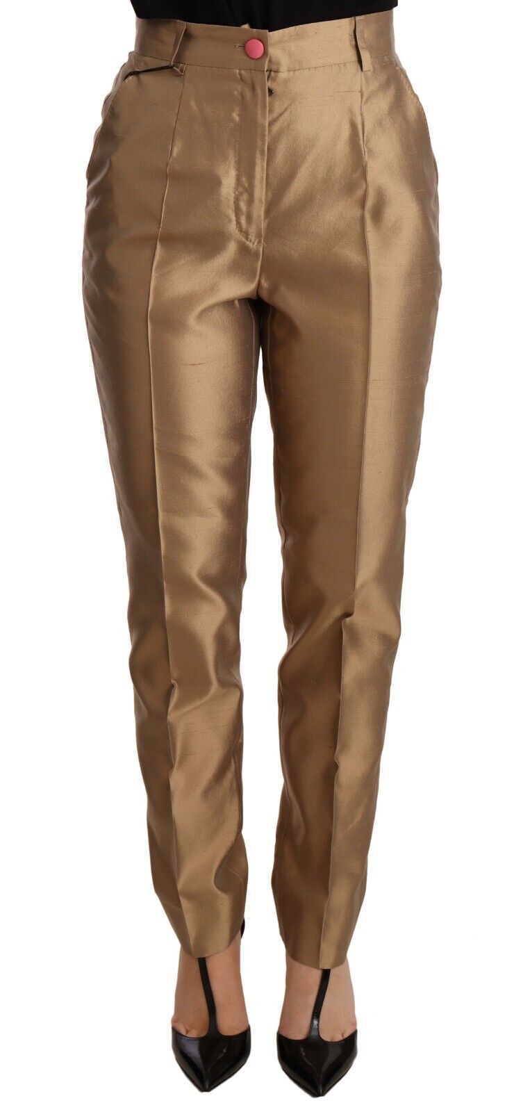 Dolce & Gabbana Metallic Gold Silk Tapered Trousers – Shantung Silk