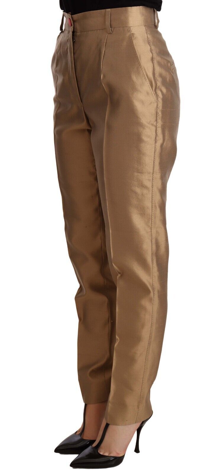 Dolce & Gabbana Metallic Gold Silk Tapered Trousers – Shantung Silk