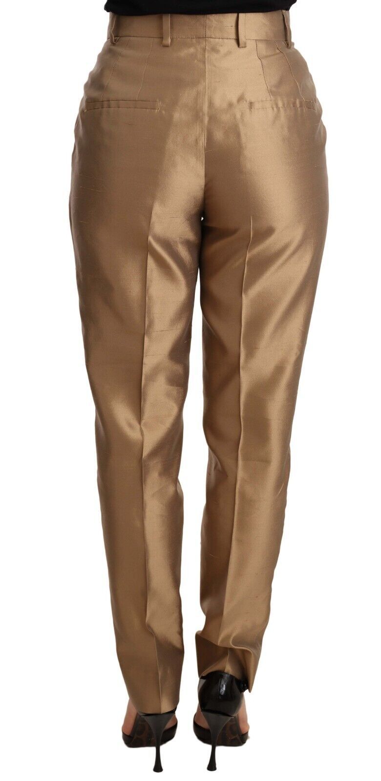 Dolce & Gabbana Metallic Gold Silk Tapered Trousers – Shantung Silk