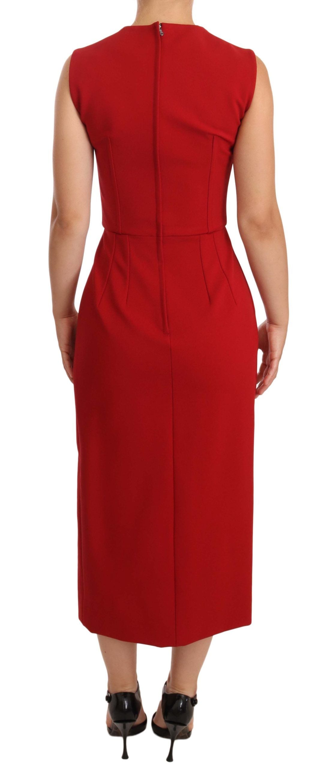 Dolce & Gabbana Red Sweetheart-Neck Sleeveless Stretch Midi Dress – Viscose-Nylon, Back Zipper, Logo Detail, Italian