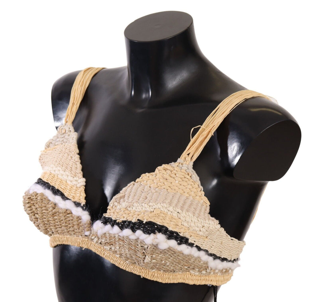 Dolce & Gabbana Beige Raffia Crochet Crop Top – Summer Cover-Up
