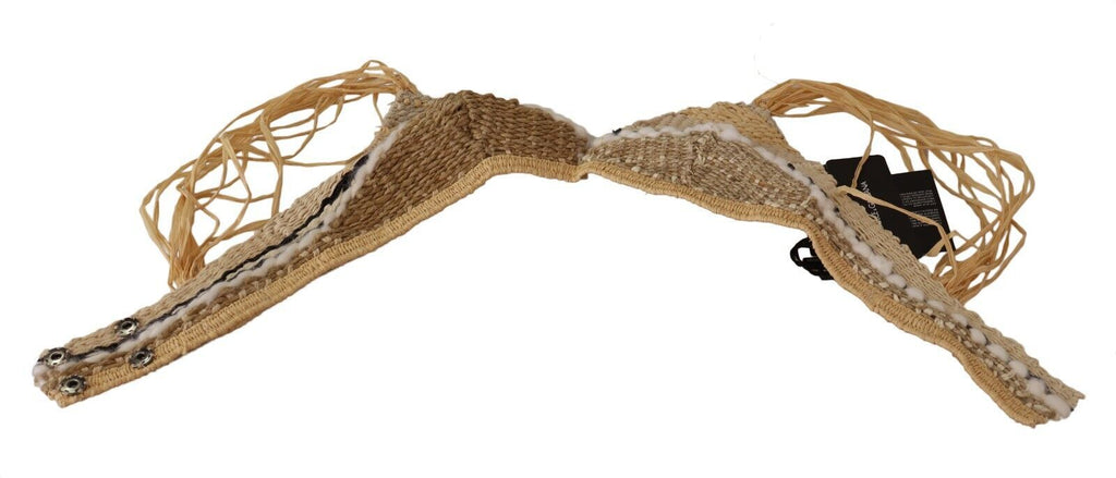 Dolce & Gabbana Beige Raffia Crochet Crop Top – Summer Cover-Up