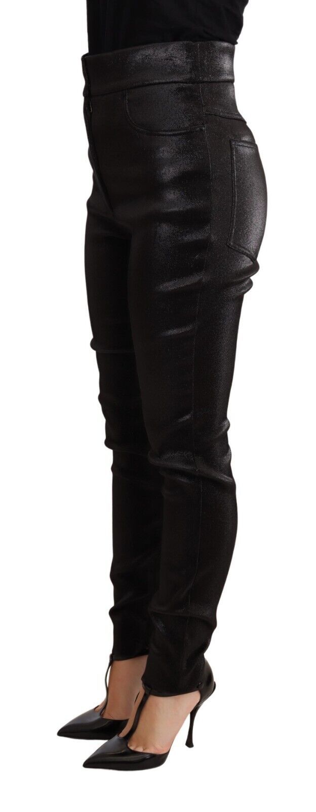 Dolce & Gabbana Black Silver Lurex Thread Cropped Stretch Trousers – Slim Fit
