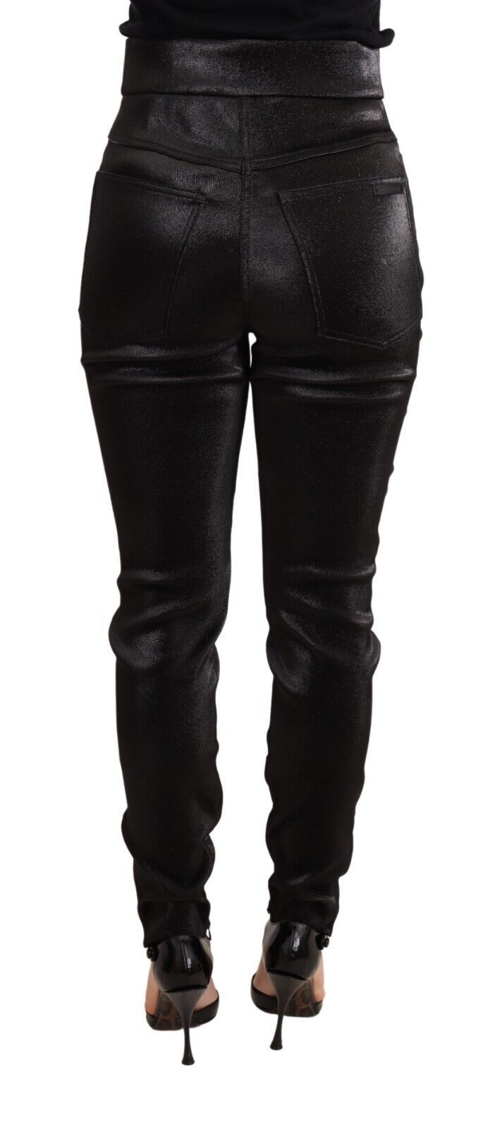 Dolce & Gabbana Black Silver Lurex Thread Cropped Stretch Trousers – Slim Fit