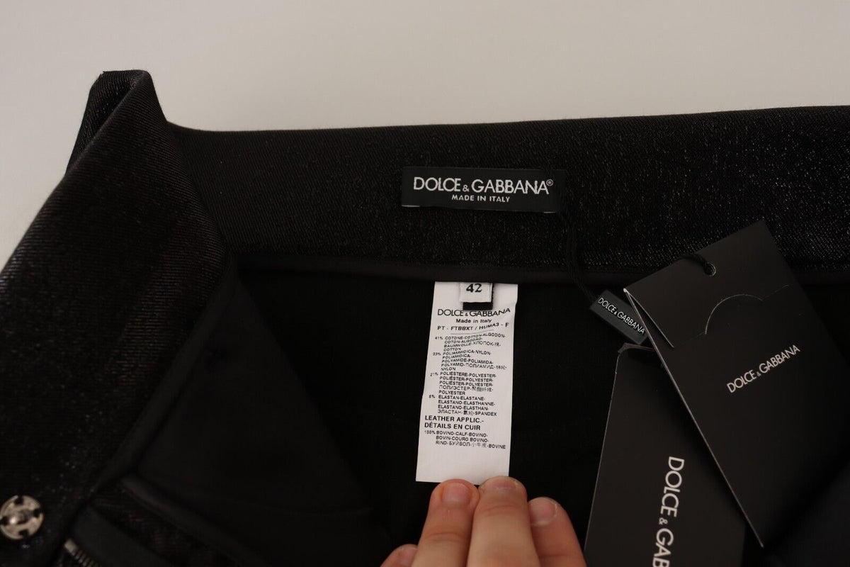 Dolce & Gabbana Black Silver Lurex Thread Cropped Stretch Trousers – Slim Fit
