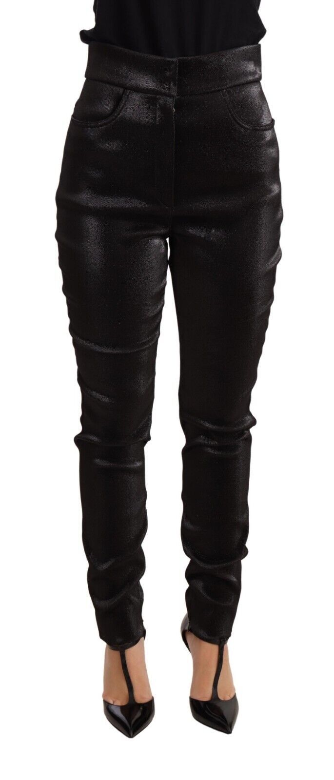 Dolce & Gabbana Black Silver Lurex Thread Cropped Stretch Trousers – Slim Fit