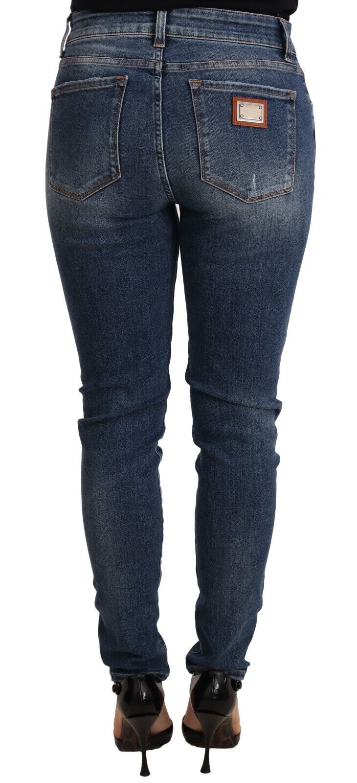 Dolce & Gabbana Blue Washed Skinny Stretch Denim Trousers – Mid-Rise