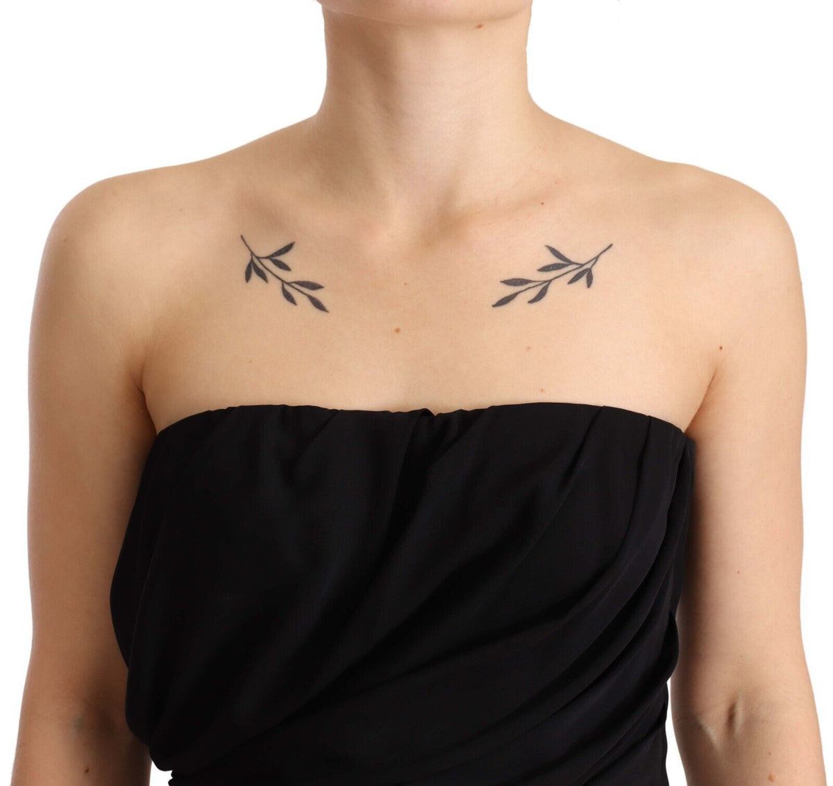 Dolce & Gabbana Black 94% Silk Stretch Strapless Hombár Midi Dress – Side Zip, Logo Detail, Italian