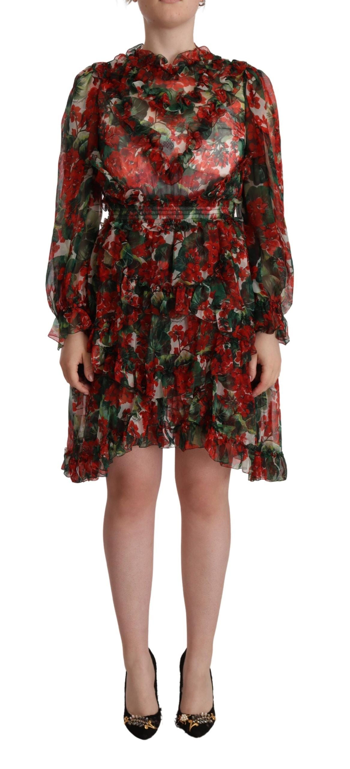 Dolce & Gabbana Red Floral Silk Mini Dress – 100% Silk