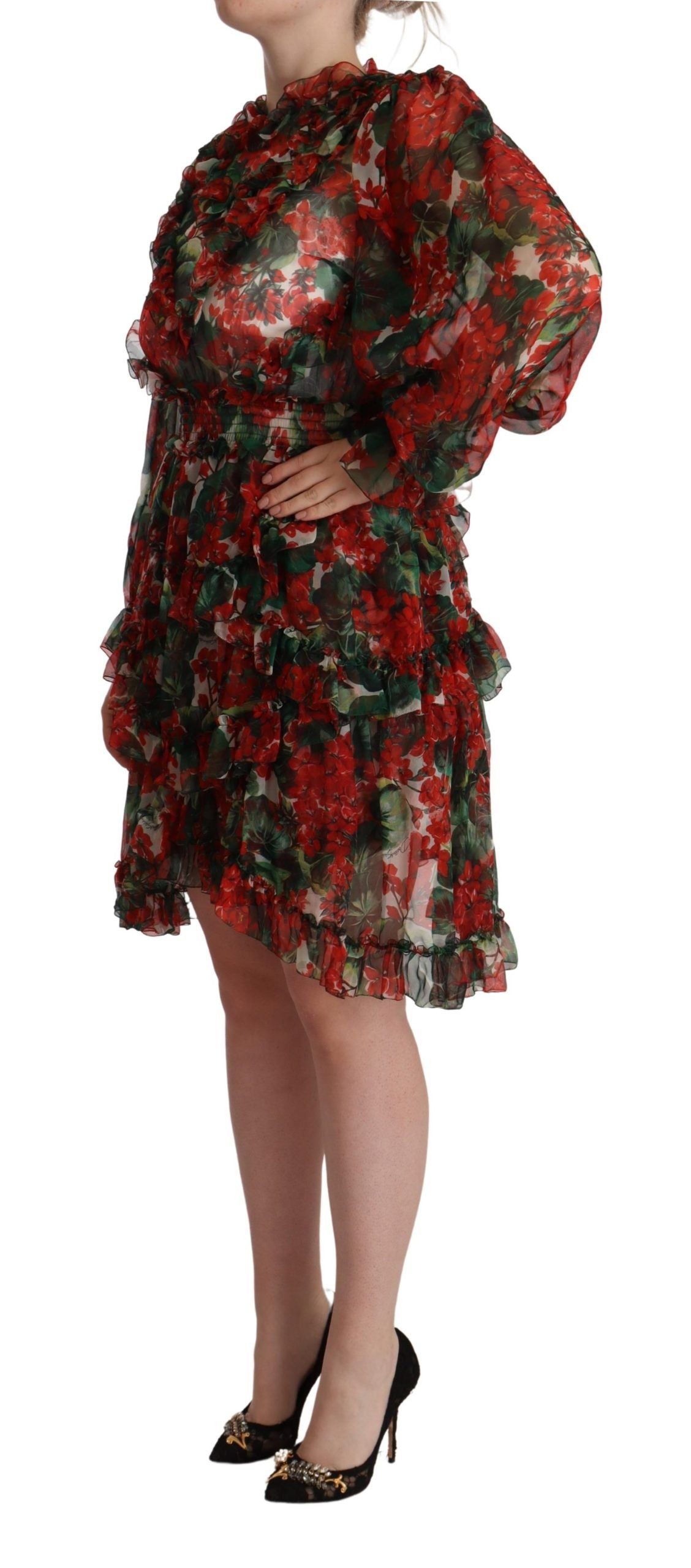 Dolce & Gabbana Red Floral Silk Mini Dress – 100% Silk