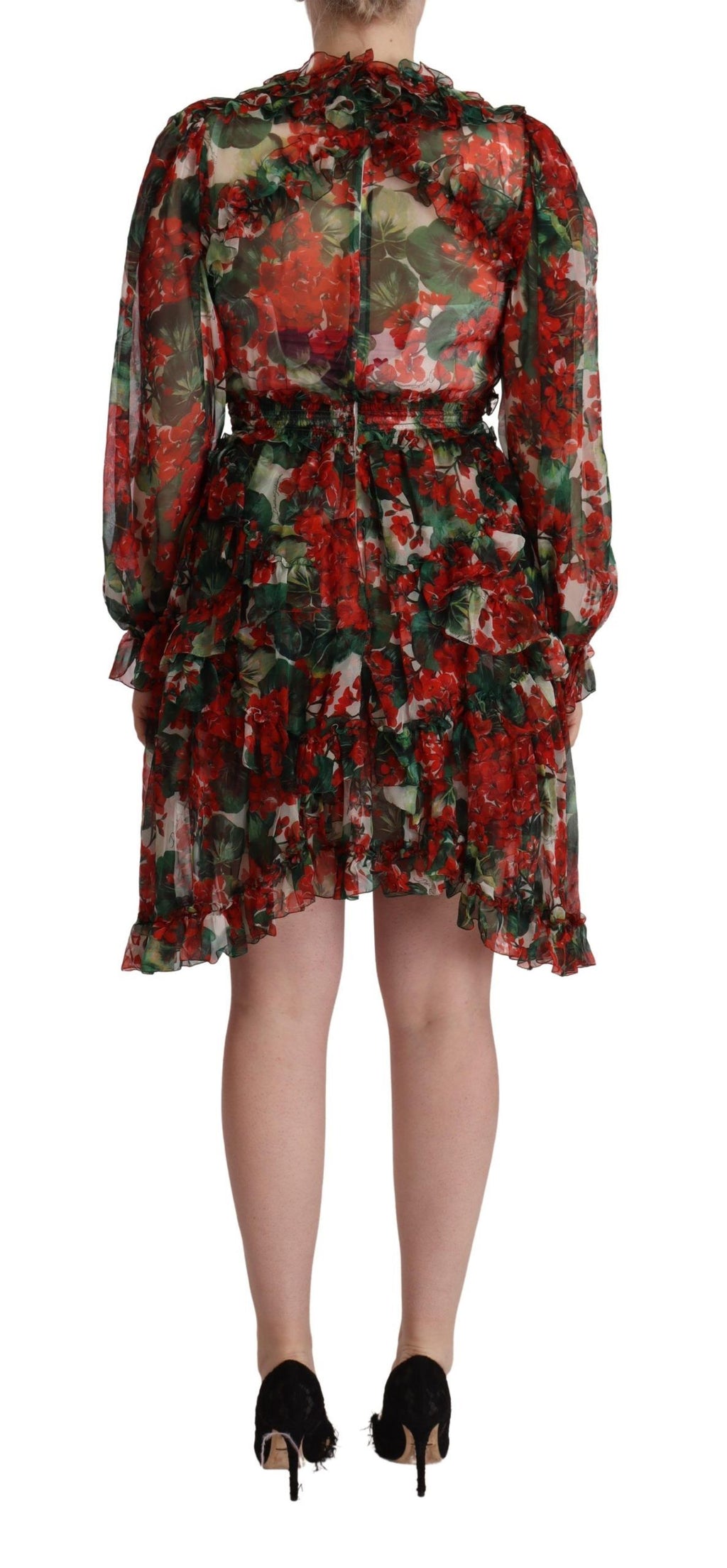 Dolce & Gabbana Red Floral Silk Mini Dress – 100% Silk