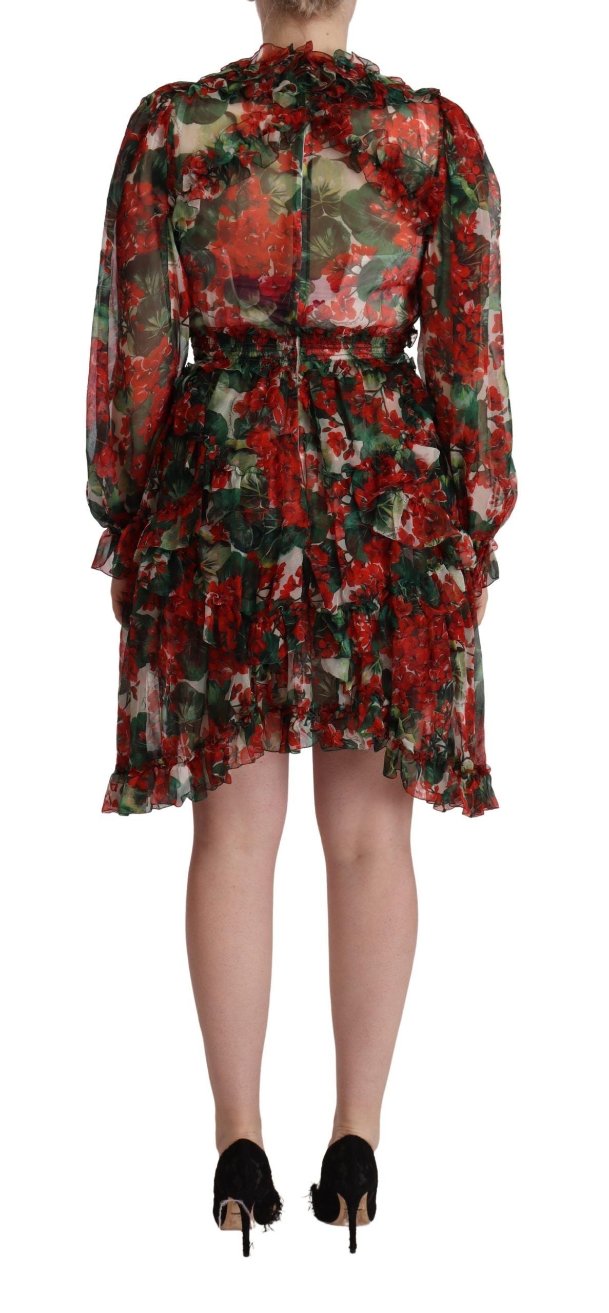 Dolce & Gabbana Red Floral Silk Mini Dress – 100% Silk