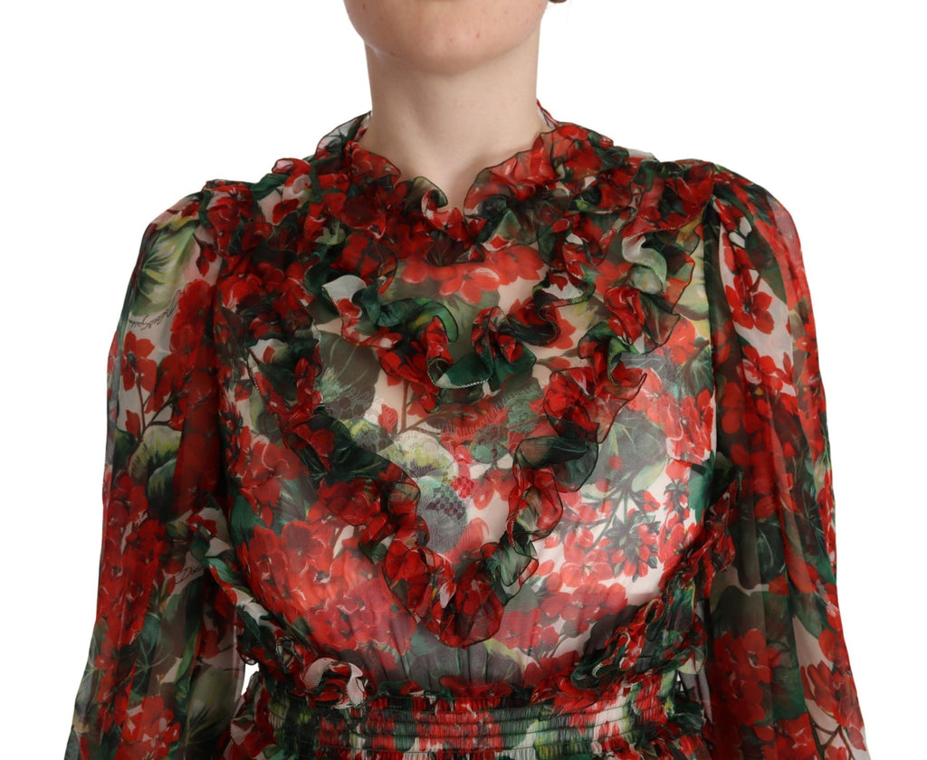 Dolce & Gabbana Red Floral Silk Mini Dress – 100% Silk