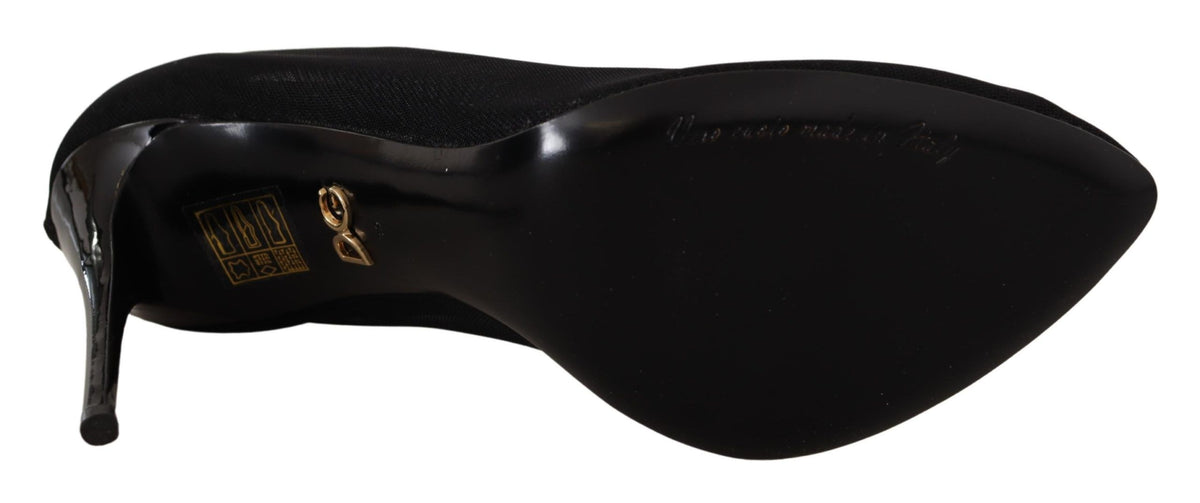 Dolce & Gabbana Black Stretch Tulle Sock Bootie Pumps – Nylon-Elastane-Leather, Leather Sole, Logo, Italian
