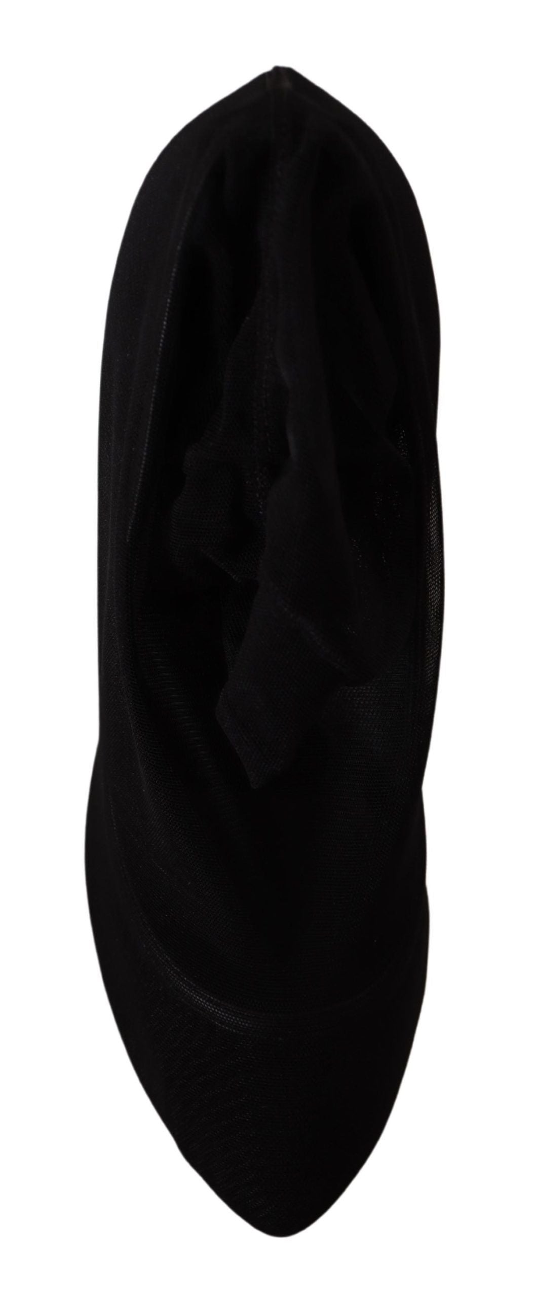 Dolce & Gabbana Black Stretch Tulle Sock Bootie Pumps – Nylon-Elastane-Leather, Leather Sole, Logo, Italian