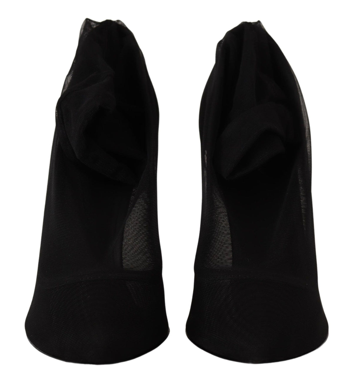 Dolce & Gabbana Black Stretch Tulle Sock Bootie Pumps – Nylon-Elastane-Leather, Leather Sole, Logo, Italian