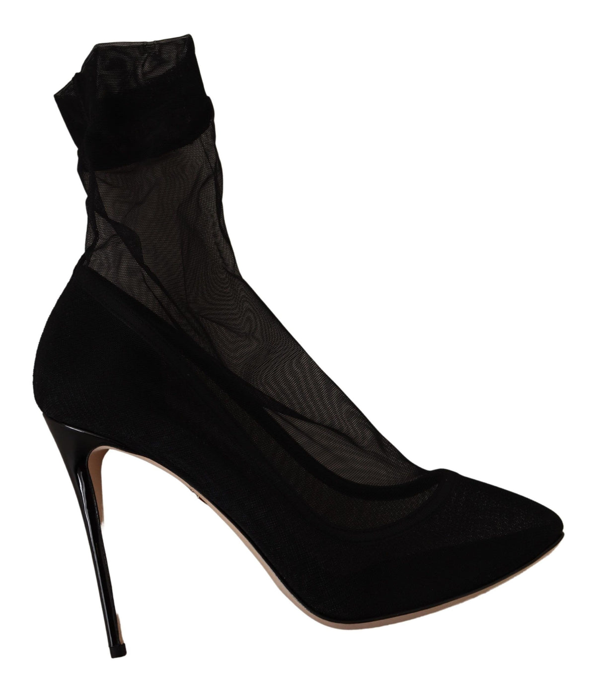 Dolce & Gabbana Black Stretch Tulle Sock Bootie Pumps – Nylon-Elastane-Leather, Leather Sole, Logo, Italian