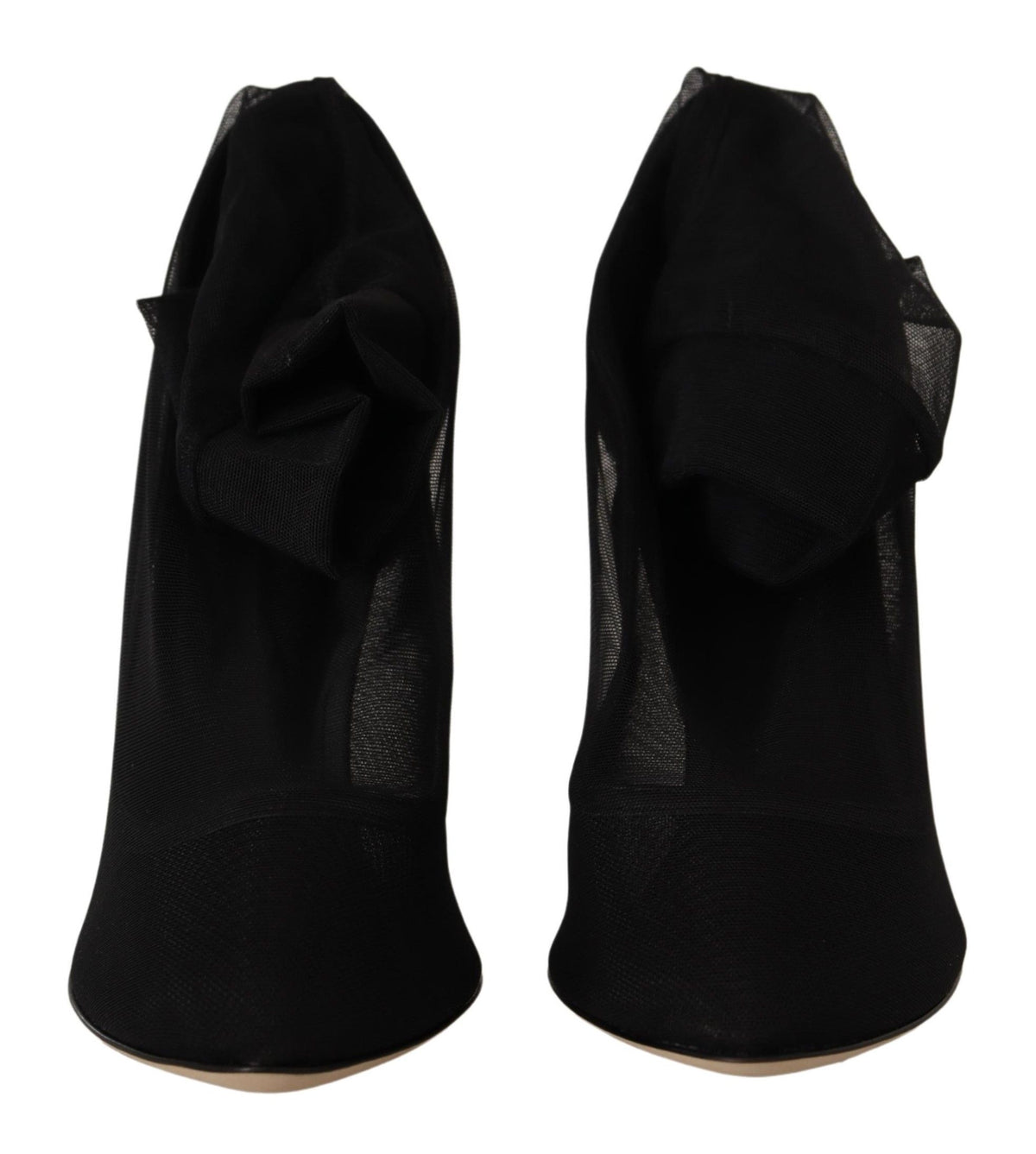 Dolce & Gabbana Black Stretch Tulle Sock Bootie Pumps – Nylon-Elastane-Leather, Leather Sole, Logo, Italian