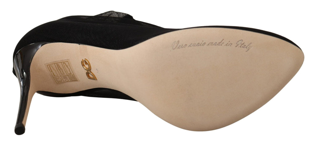 Dolce & Gabbana Black Stretch Tulle Sock Bootie Pumps – Nylon-Elastane-Leather, Leather Sole, Logo, Italian