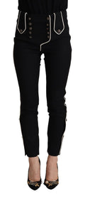 Dolce & Gabbana Black Wool Slim-Fit Trousers – Button Detailing, Mid-Rise Waist