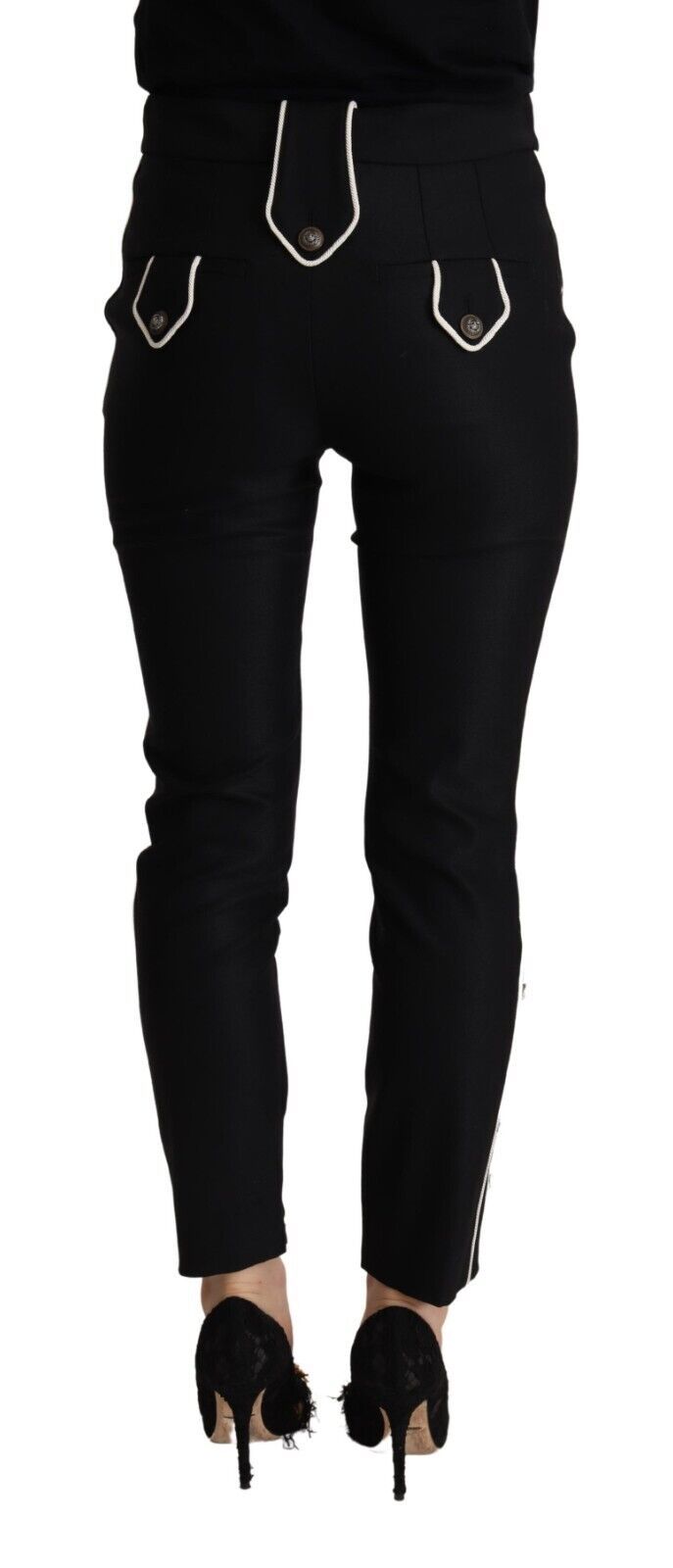 Dolce & Gabbana Black Wool Slim-Fit Trousers – Button Detailing, Mid-Rise Waist