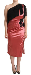 Dolce & Gabbana Pink One-Shoulder Fringed Maxi Dress – Acetate-Nylon, Silk Lining, Side Slit, Italian