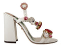Dolce & Gabbana White Leather Crystal 'Keira' High-Heel Sandal – Logo, Italian