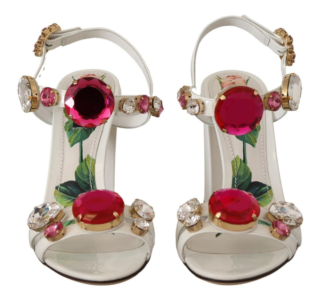 Dolce & Gabbana White Leather Crystal 'Keira' High-Heel Sandal – Logo, Italian