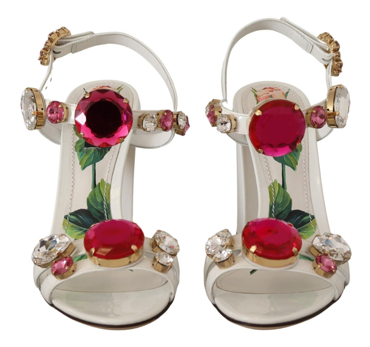 Dolce & Gabbana White Leather Crystal 'Keira' High-Heel Sandal – Logo, Italian