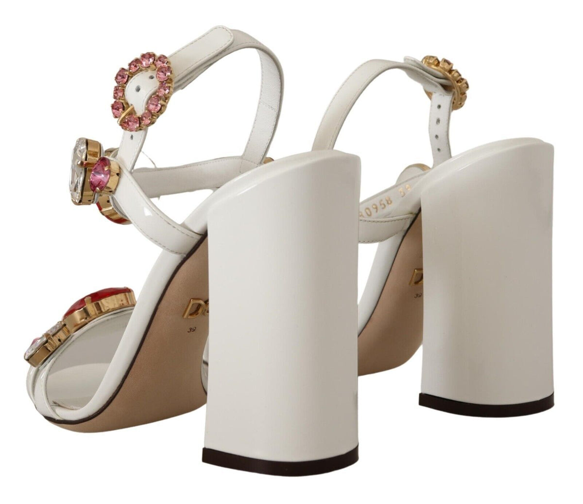 Dolce & Gabbana White Leather Crystal 'Keira' High-Heel Sandal – Logo, Italian