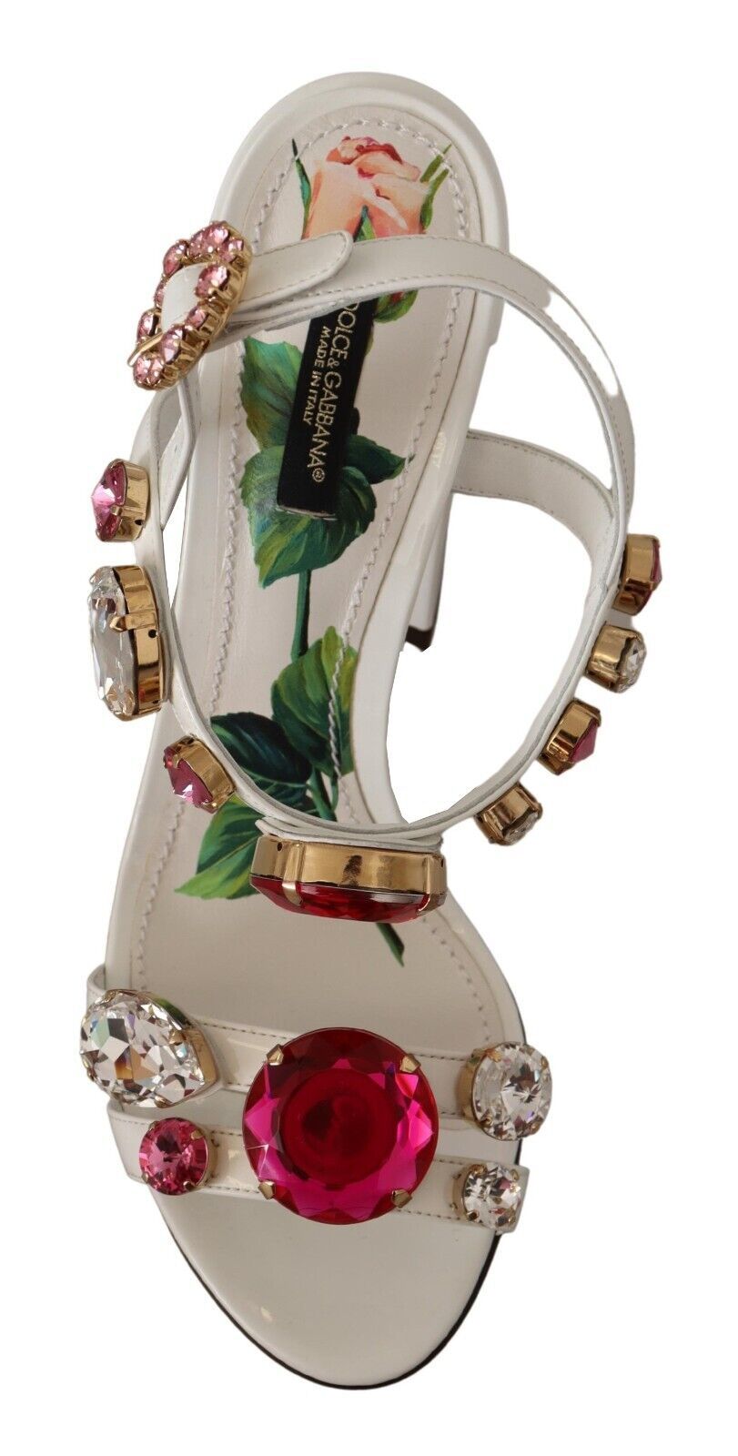 Dolce & Gabbana White Leather Crystal 'Keira' High-Heel Sandal – Logo, Italian