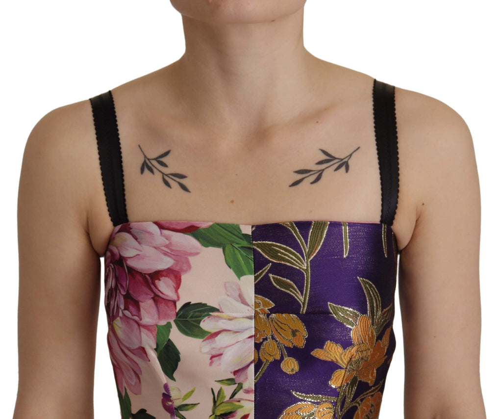 Dolce & Gabbana Colorful Patchwork Floral Jacquard Silk Midi Dress – Sleeveless