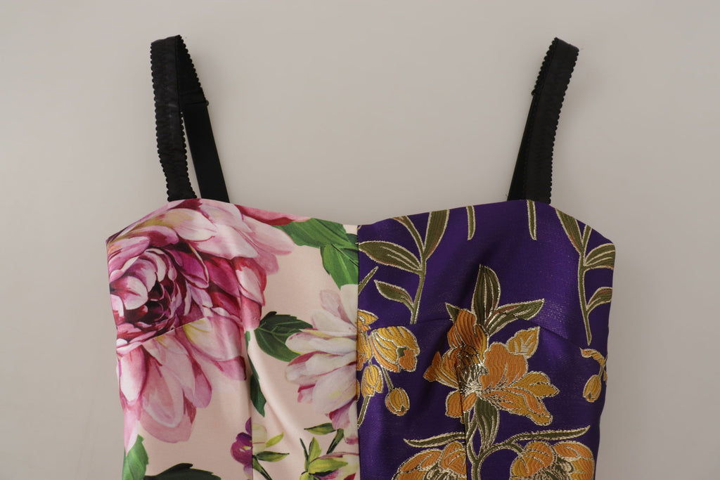 Dolce & Gabbana Colorful Patchwork Floral Jacquard Silk Midi Dress – Sleeveless