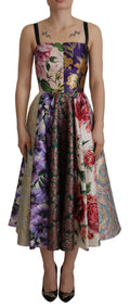 Dolce & Gabbana Colorful Patchwork Floral Jacquard Silk Midi Dress – Sleeveless
