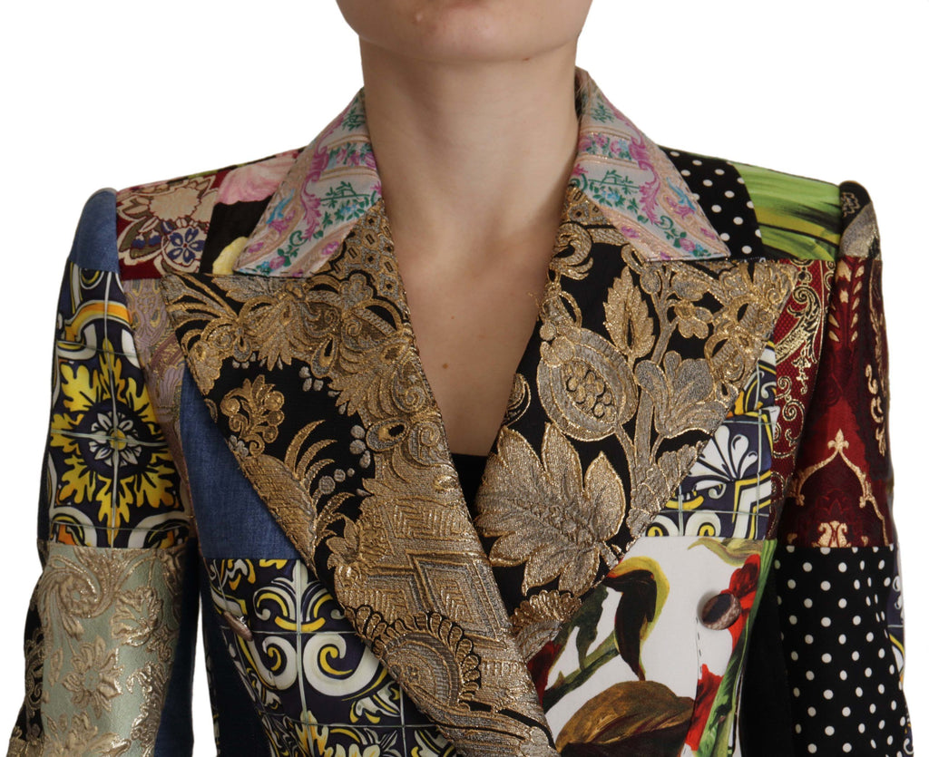 Dolce & Gabbana Multicolor Double-Breasted Patchwork Jacquard Blazer Jacket