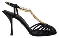 Dolce & Gabbana Black Satin T-Strap Sandal – Clear Crystal, Silk-Viscose, Leather Sole, Logo, Italian