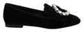 Dolce & Gabbana Black Velvet Crystal Loafer Flat – Clear Crystals, Cotton-Viscose, Leather Sole, Logo, Italian