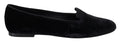 Dolce & Gabbana Black Velvet Slip-On Loafer Flat – Silk-Viscose, Leather Sole, Logo, Italian