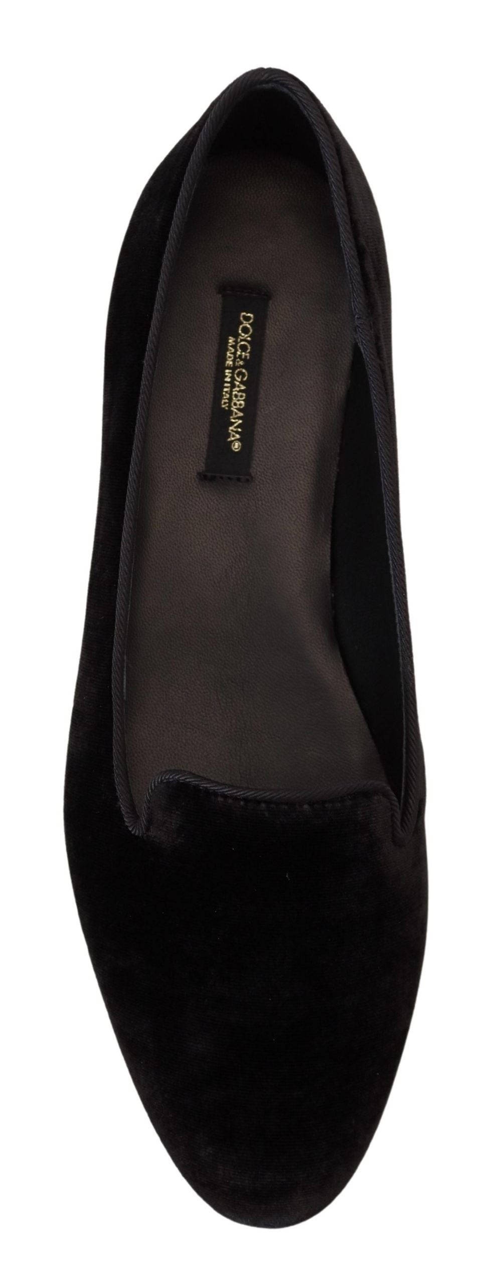 Dolce & Gabbana Black Velvet Slip-On Loafer Flat – Silk-Viscose, Leather Sole, Logo, Italian