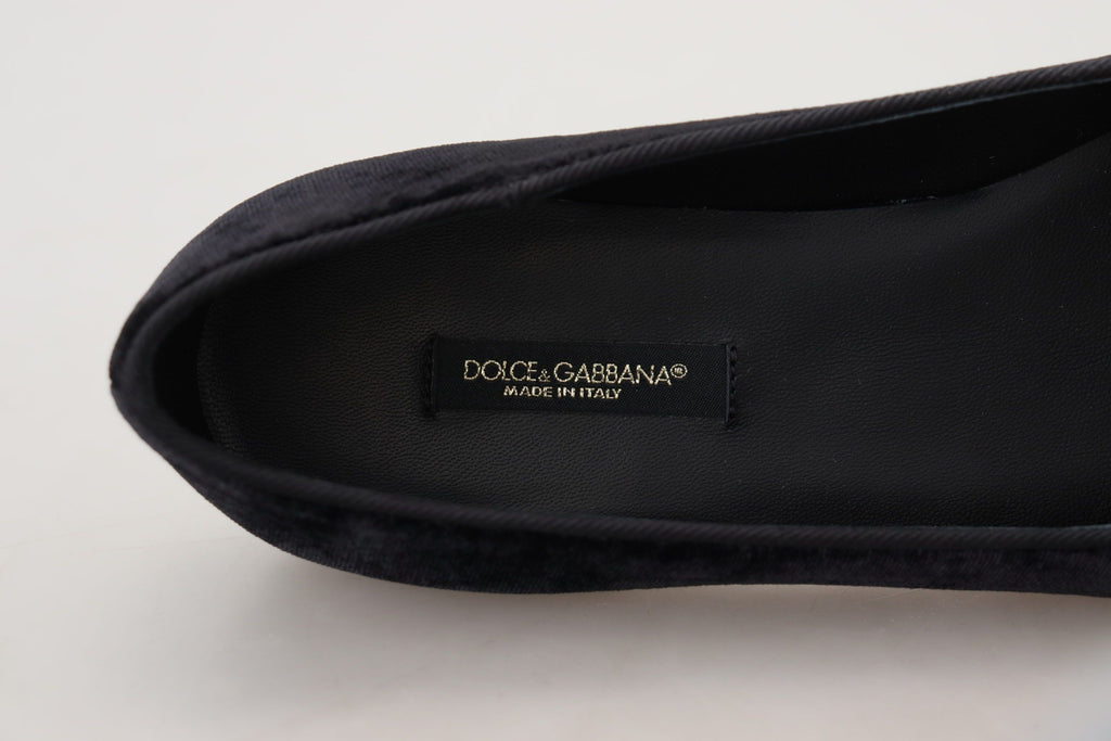 Dolce & Gabbana Black Velvet Slip-On Loafer Flat – Silk-Viscose, Leather Sole, Logo, Italian