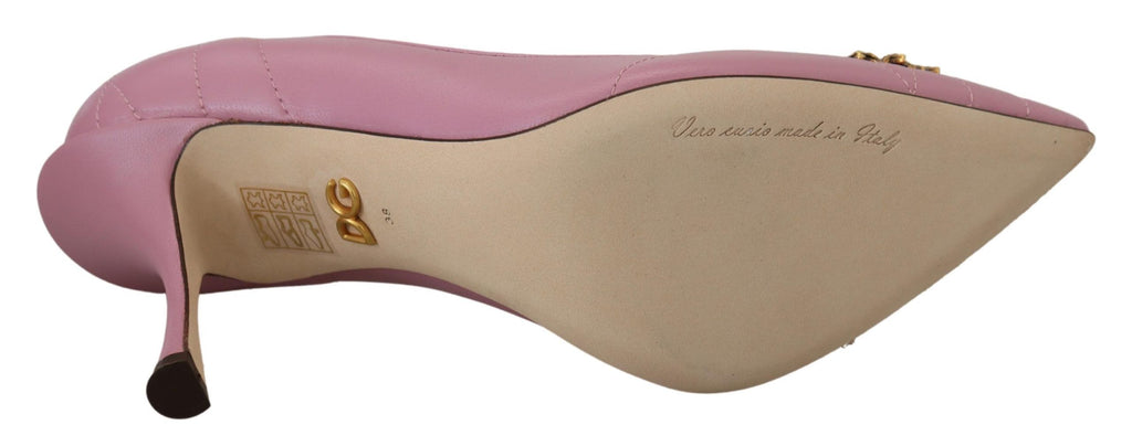 Dolce & Gabbana Pink Leather 'DEVOTION' Heart High Heel – Gold Heart, Leather Sole, Logo, Italian
