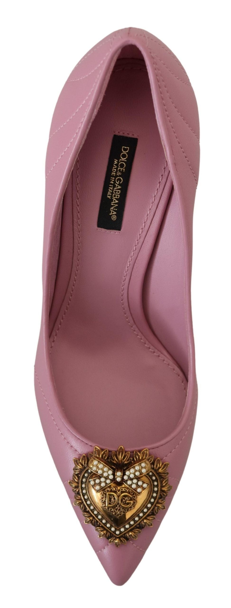 Dolce & Gabbana Pink Leather 'DEVOTION' Heart High Heel – Gold Heart, Leather Sole, Logo, Italian