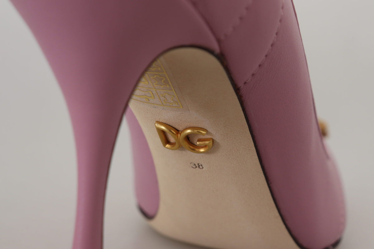Dolce & Gabbana Pink Leather 'DEVOTION' Heart High Heel – Gold Heart, Leather Sole, Logo, Italian