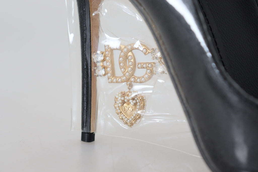 Dolce & Gabbana Black Leather Heels Pumps Plastic Wrapped Shoes