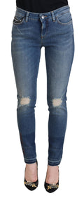 Dolce & Gabbana Blue Washed Distressed Skinny Jeans – 98% Cotton, Made in Italy