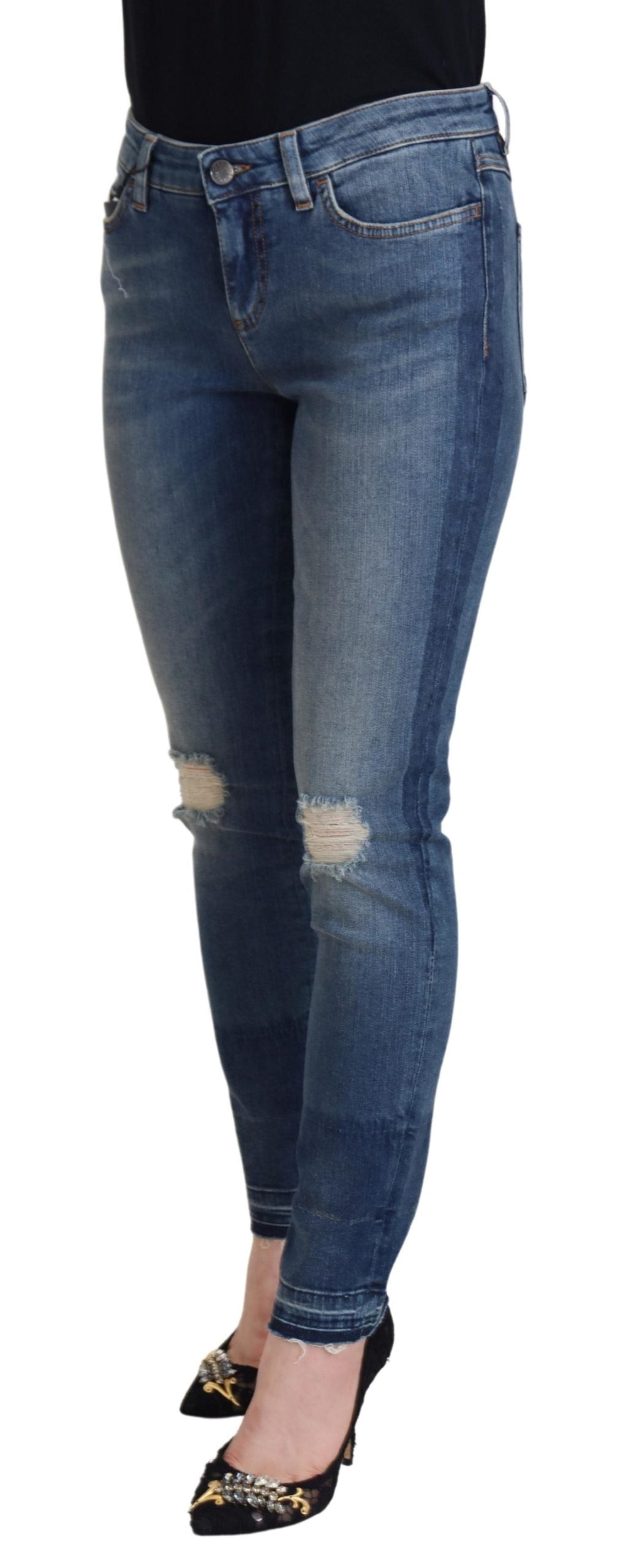 Dolce & Gabbana Blue Washed Distressed Skinny Jeans – 98% Cotton, Made in Italy