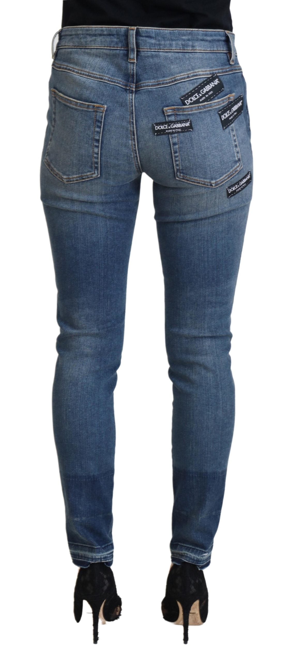 Dolce & Gabbana Blue Washed Distressed Skinny Jeans – 98% Cotton, Made in Italy
